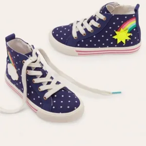 Mini Boden Navy Spot Rainbow Appliqué High Top Sneakers Sz 29
