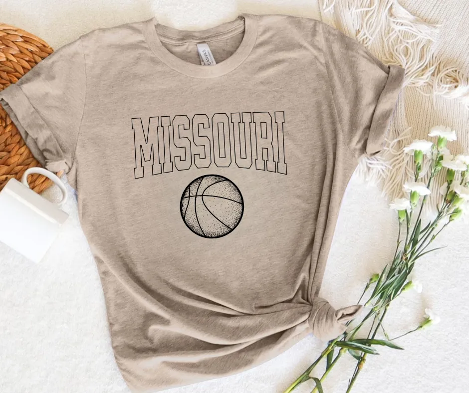 Missouri Basketball Black Outlines Tan Tee