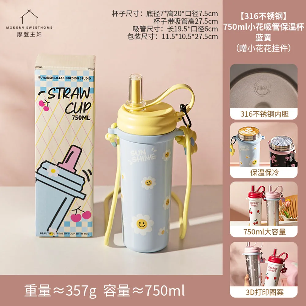 Modern Housewife Floral Straw 316 Stainless Steel Insulated Bottle - 750ml