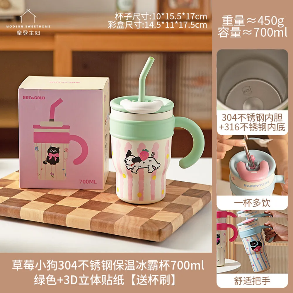 Modern Sweet Home 304 Stainless Steel Insulated Tumbler with Strawberry Dog Design - 700ml