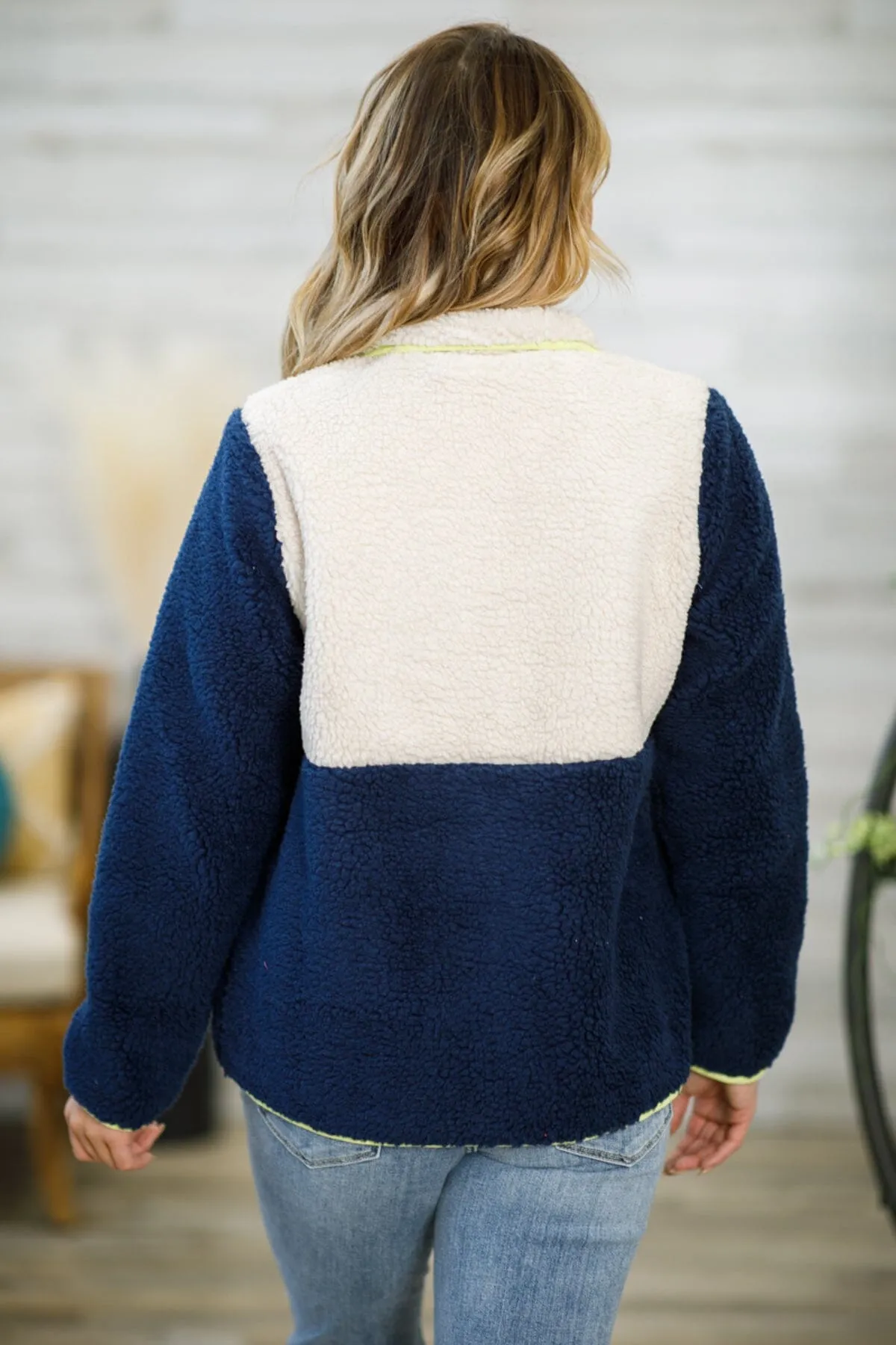 Navy and Ivory Sherpa 1/4 Zip Pullover