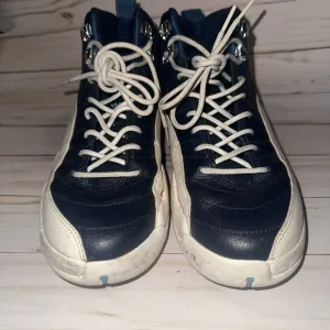 Navy and White Jordan 12  Sneakers
