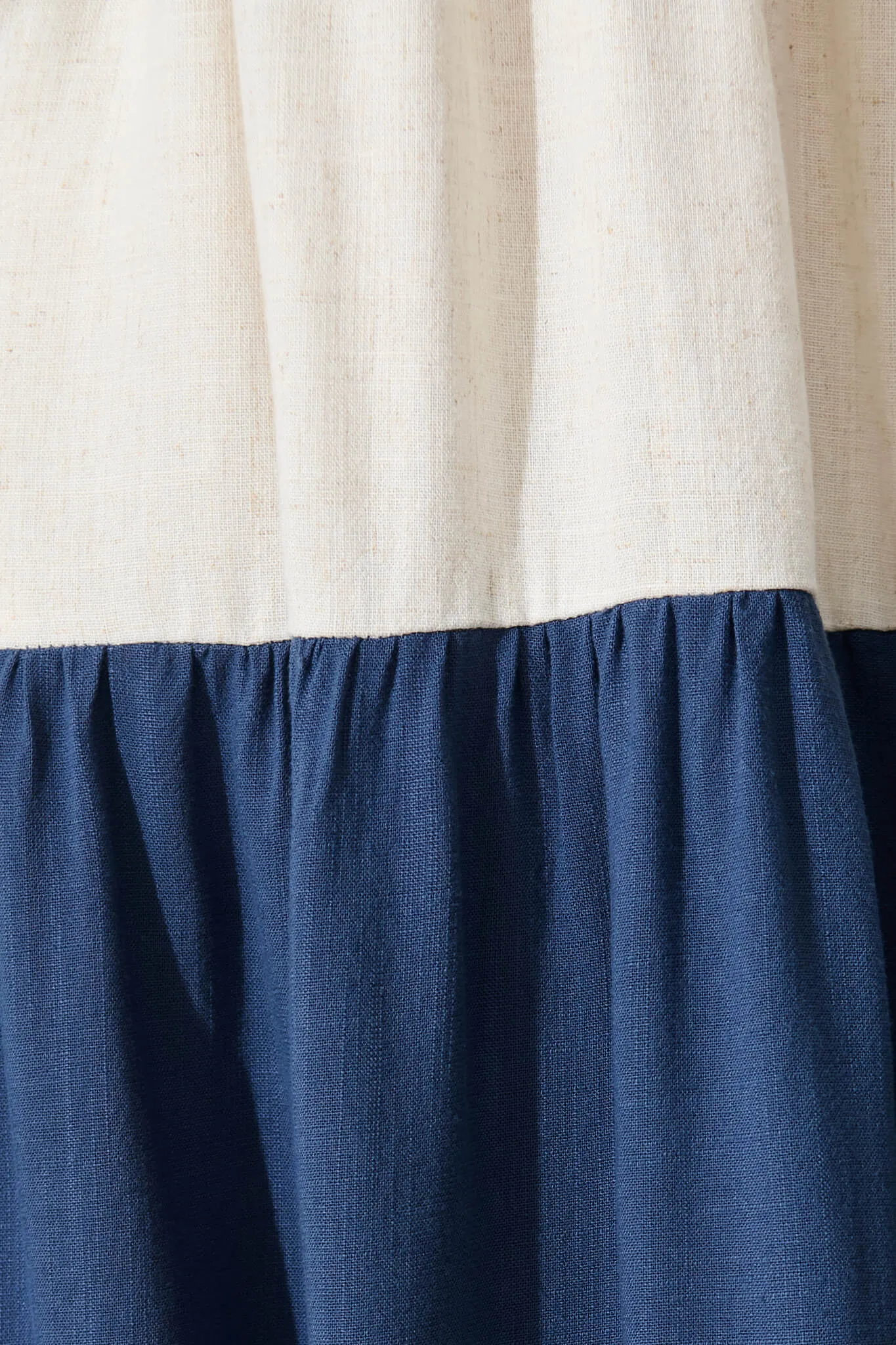 Navy Colorblock Linen Midi Dress