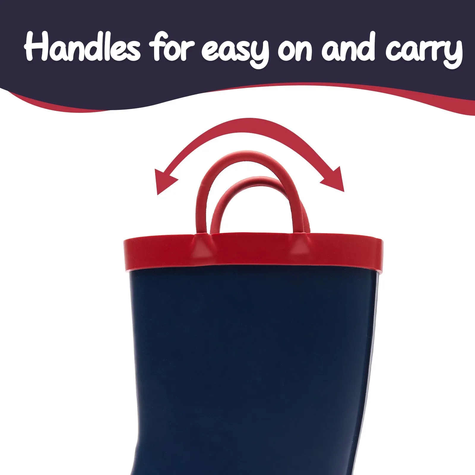 Navy Kids Rain Boots with Red Handles