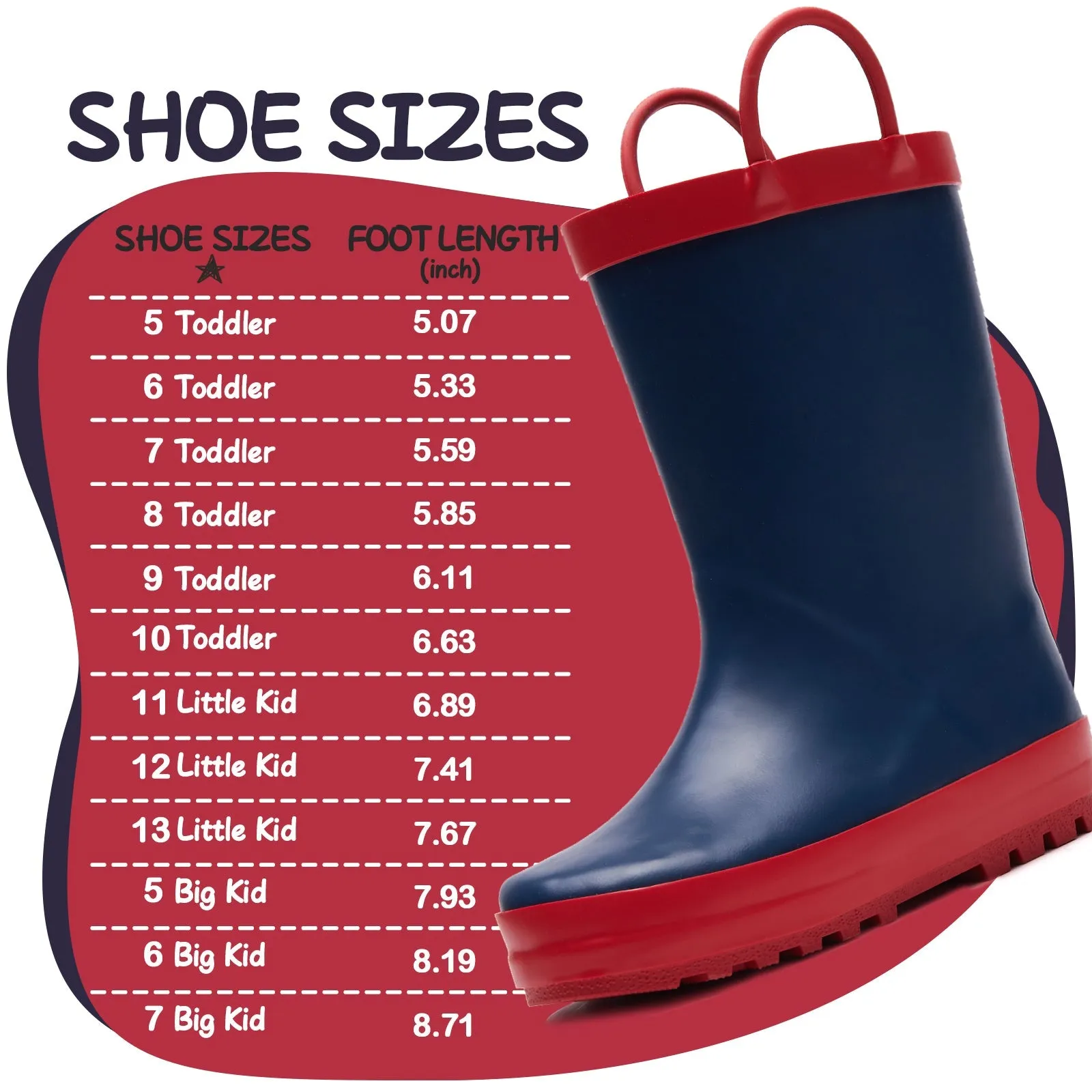 Navy Kids Rain Boots with Red Handles