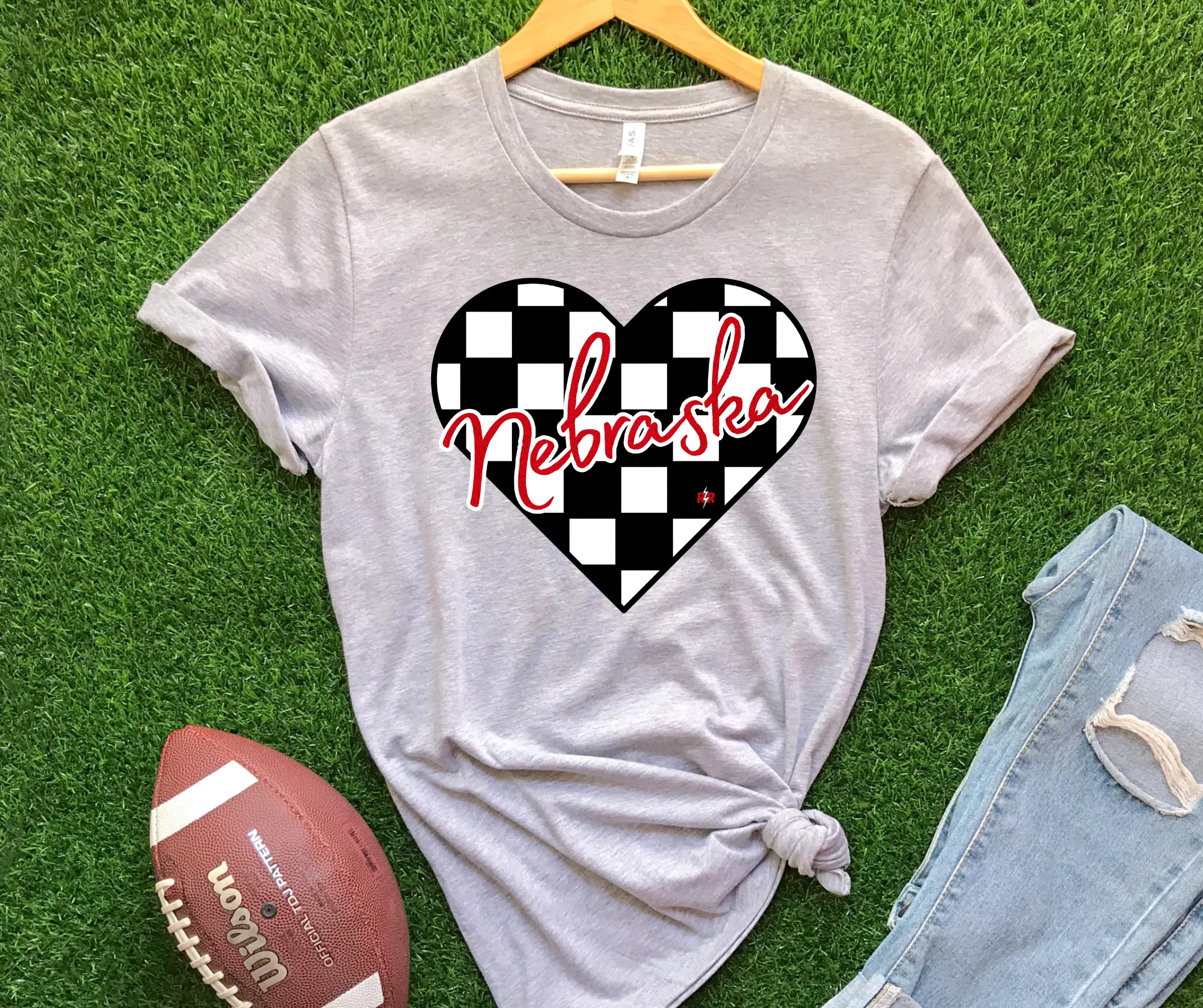 Nebraska Checkered Heart Grey Tee