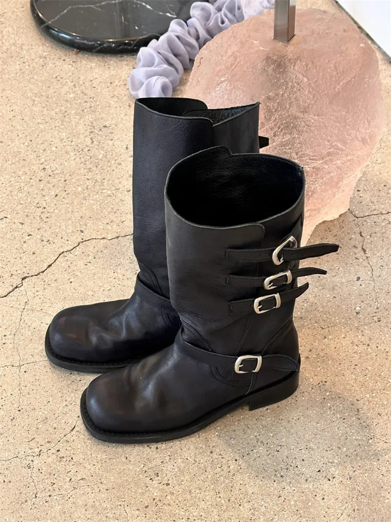 NEW & INSTOCK  - Korean Leather Buckle Up Martin Boots