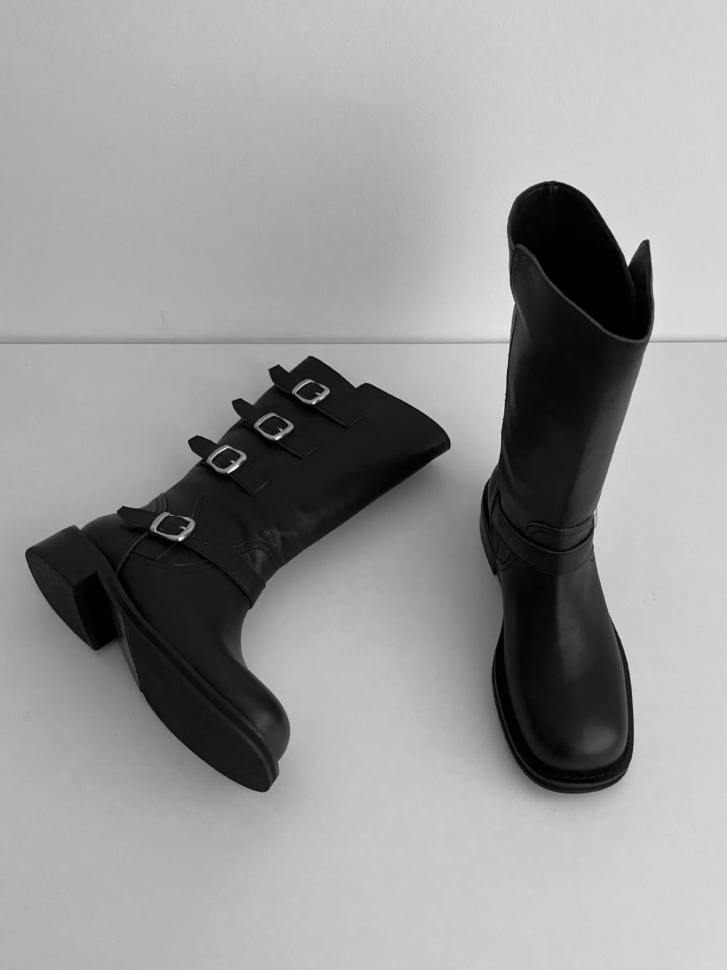 NEW & INSTOCK  - Korean Leather Buckle Up Martin Boots