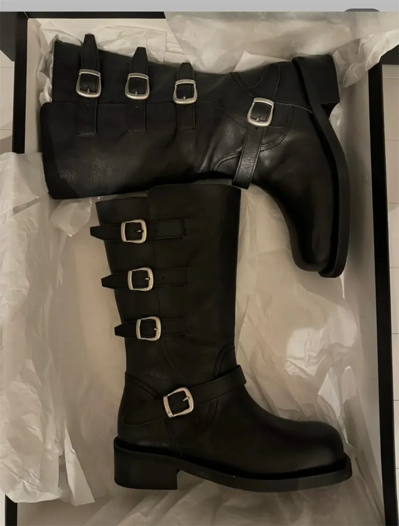 NEW & INSTOCK  - Korean Leather Buckle Up Martin Boots