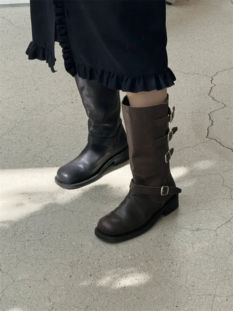 NEW & INSTOCK  - Korean Leather Buckle Up Martin Boots