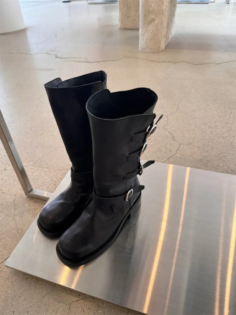 NEW & INSTOCK  - Korean Leather Buckle Up Martin Boots