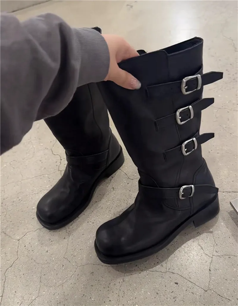 NEW & INSTOCK  - Korean Leather Buckle Up Martin Boots