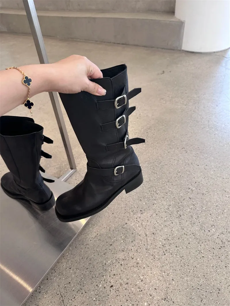 NEW & INSTOCK  - Korean Leather Buckle Up Martin Boots