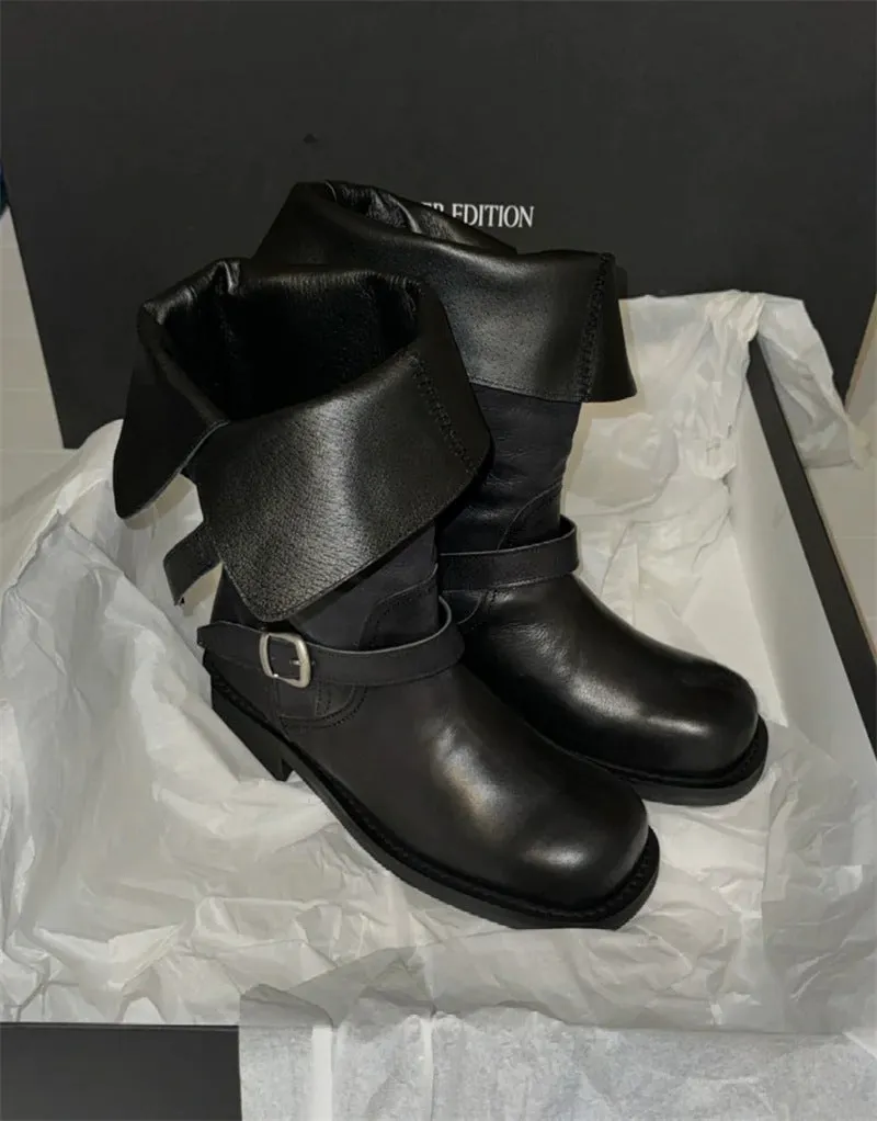 NEW & INSTOCK  - Korean Leather Buckle Up Martin Boots