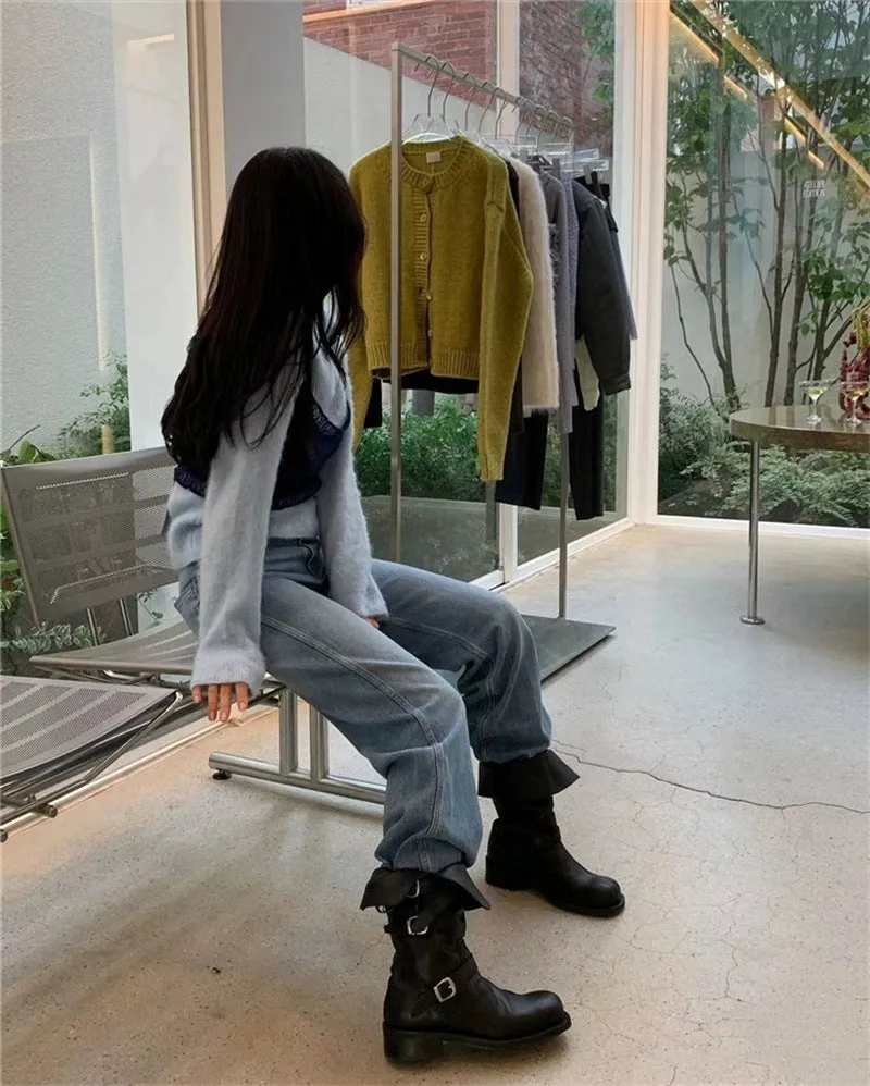 NEW & INSTOCK  - Korean Leather Buckle Up Martin Boots