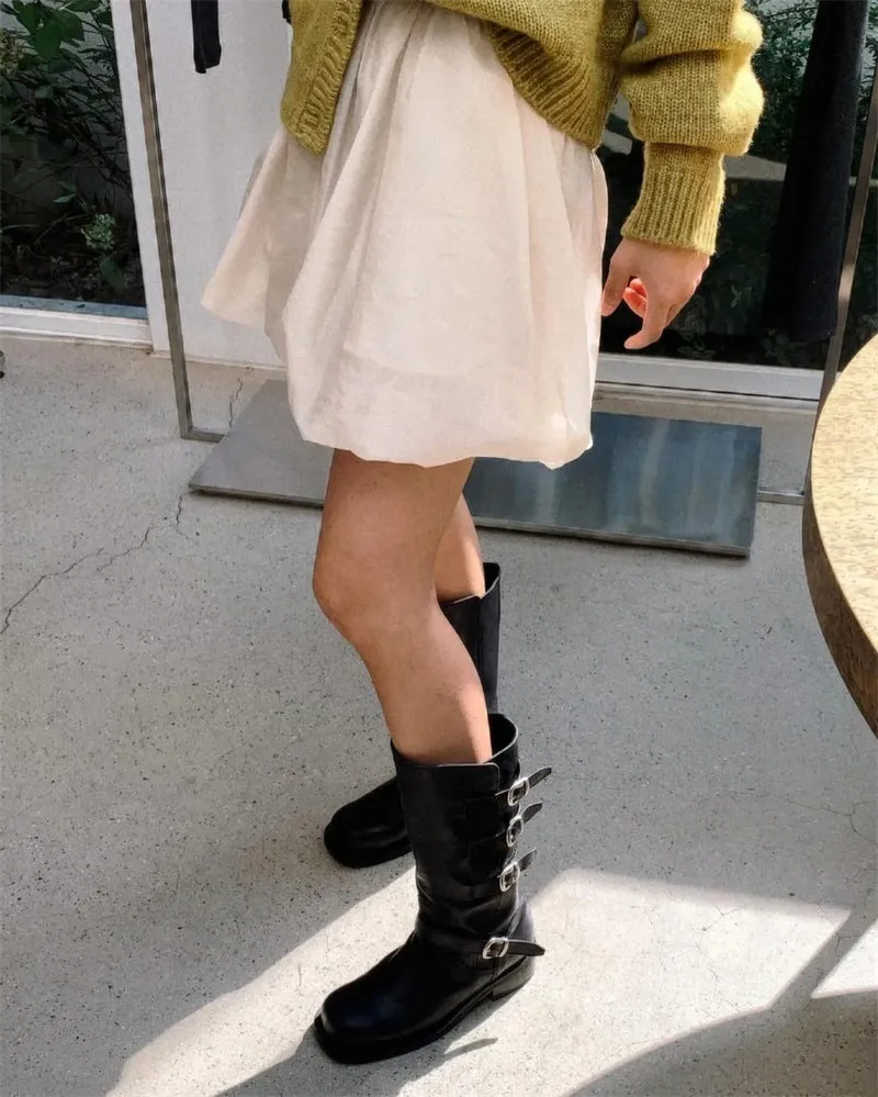 NEW & INSTOCK  - Korean Leather Buckle Up Martin Boots