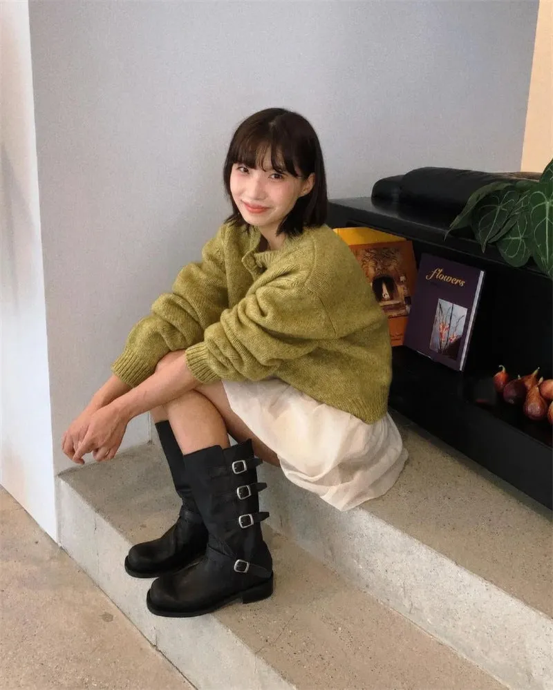 NEW & INSTOCK  - Korean Leather Buckle Up Martin Boots