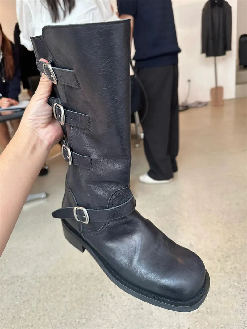 NEW & INSTOCK  - Korean Leather Buckle Up Martin Boots