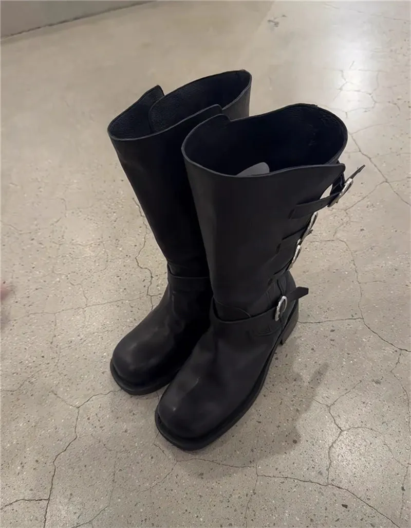 NEW & INSTOCK  - Korean Leather Buckle Up Martin Boots