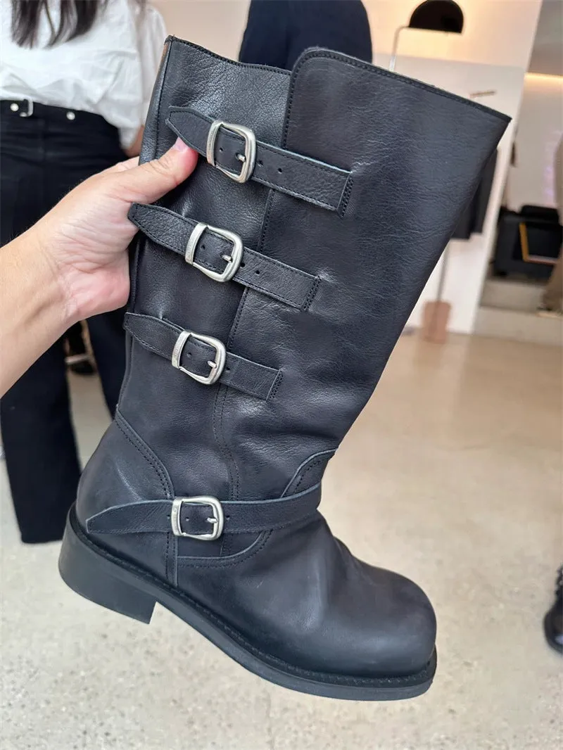 NEW & INSTOCK  - Korean Leather Buckle Up Martin Boots