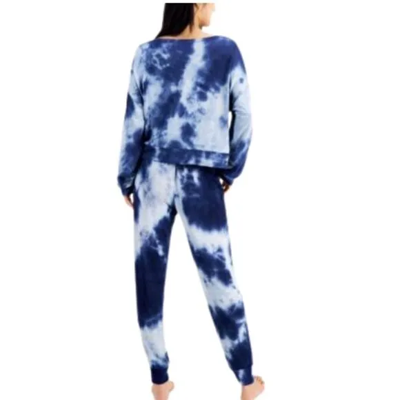 New JENNI Women's Tie-Dyed Loungewear Set,  pant sweater, navy blue size XXL