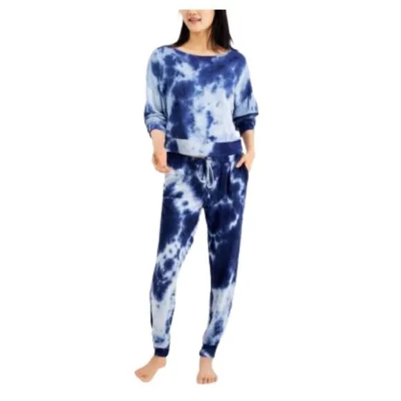New JENNI Women's Tie-Dyed Loungewear Set,  pant sweater, navy blue size XXL