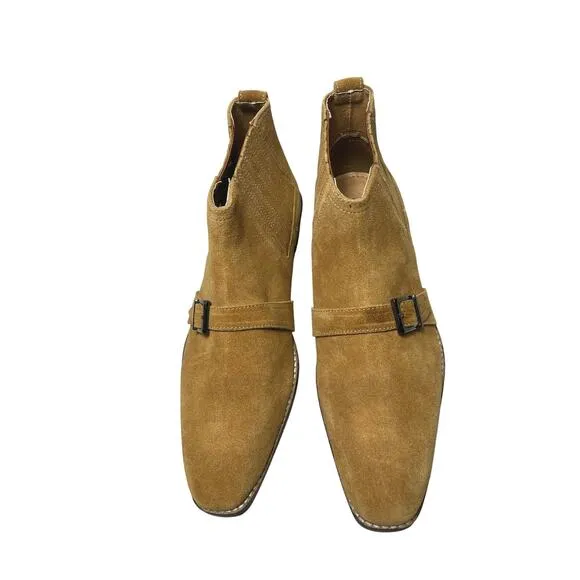 New Kurt Geiger Sz 41 US 8 Jax Tan Buckle Mens Chelsea Boots Fall Preppy Cabin*