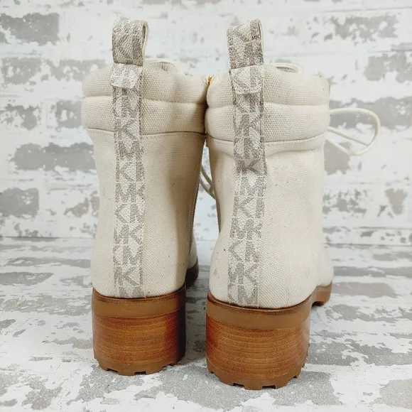 New New Michael Kors Light Cream Combat Textile Ankle Boots W381