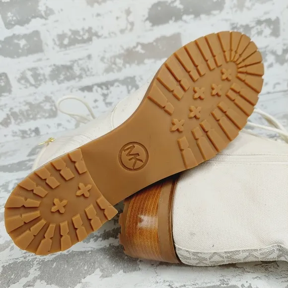 New New Michael Kors Light Cream Combat Textile Ankle Boots W381