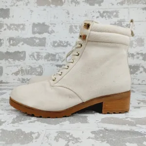 New New Michael Kors Light Cream Combat Textile Ankle Boots W381