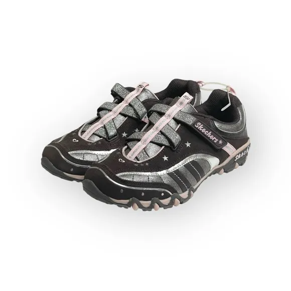 new Skechers 🜸 Incredible Elastika Laceless Sneakers 🜸 Brown Pink Sparkle 🜸 3