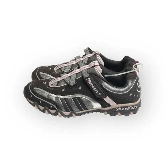new Skechers 🜸 Incredible Elastika Laceless Sneakers 🜸 Brown Pink Sparkle 🜸 3