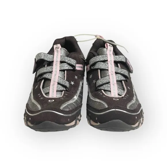 new Skechers 🜸 Incredible Elastika Laceless Sneakers 🜸 Brown Pink Sparkle 🜸 3