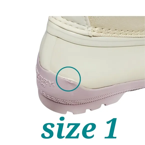 New Sperry girls port waterproof lace up rain duck boots off white lavender