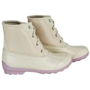 New Sperry girls port waterproof lace up rain duck boots off white lavender