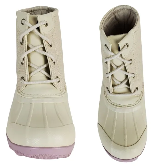 New Sperry girls port waterproof lace up rain duck boots off white lavender