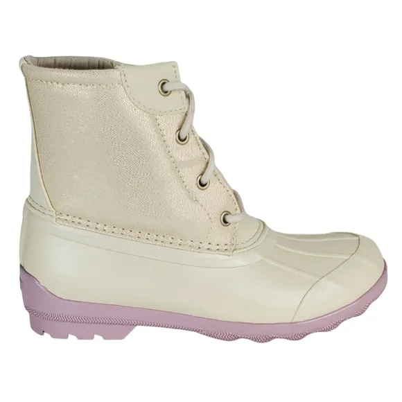 New Sperry girls port waterproof lace up rain duck boots off white lavender