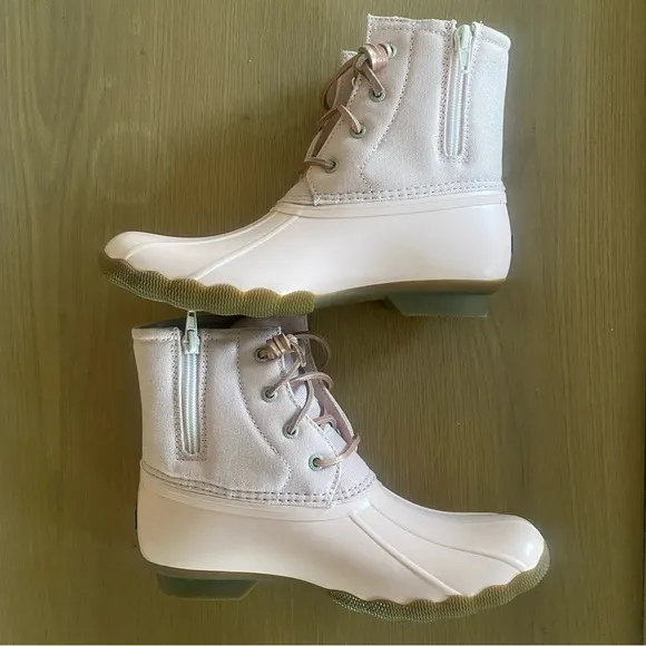 New Sperry Saltwater Waterproof Duck Booties, Girls, Blush Sz 5 Youth