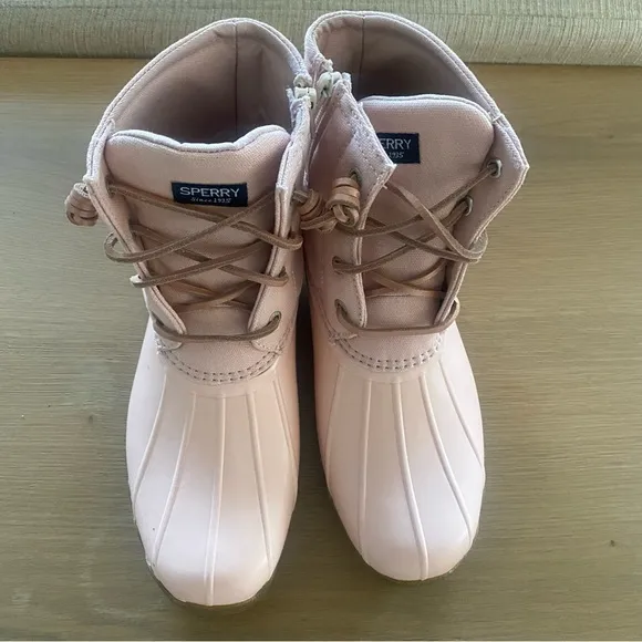 New Sperry Saltwater Waterproof Duck Booties, Girls, Blush Sz 5 Youth