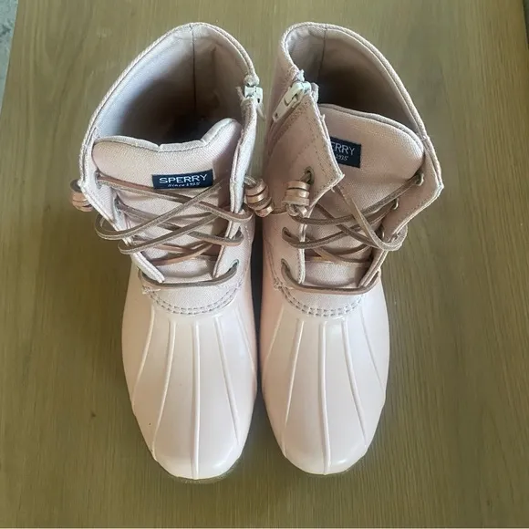 New Sperry Saltwater Waterproof Duck Booties, Girls, Blush Sz 5 Youth