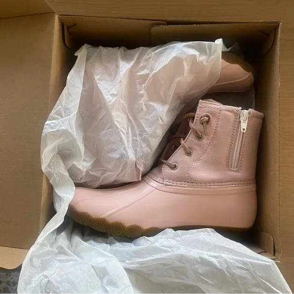 New Sperry Saltwater Waterproof Duck Booties, Girls, Blush Sz 5 Youth