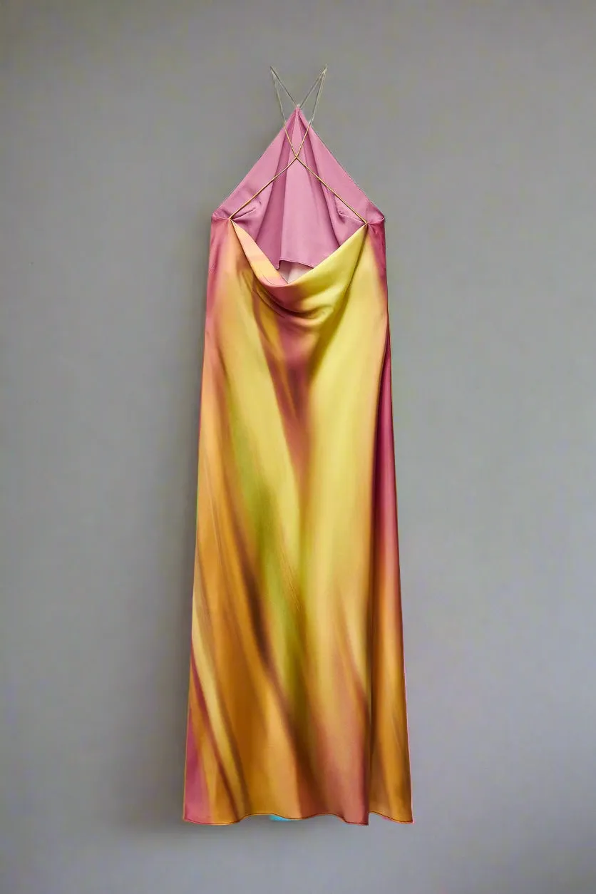 New Stunning SATIN TIE-DYE MIDI DRESS Sz M