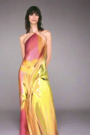 New Stunning SATIN TIE-DYE MIDI DRESS Sz M