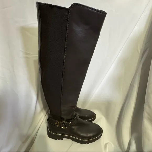 New Tommy Hilfiger Women’s Jiola Lug Sole Knee High Brown Riding Boot Size 6M