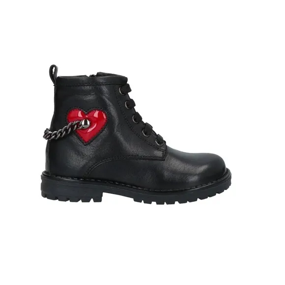 NIB! Nero Giargini Black leather Boots w red heart and chain. Size 7C Toddler.
