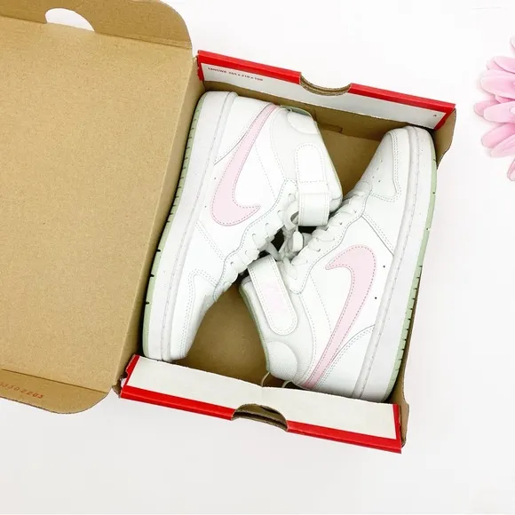 Nike Court Borough Mid 2 GS Summit White Pink Foam High Top Sneakers