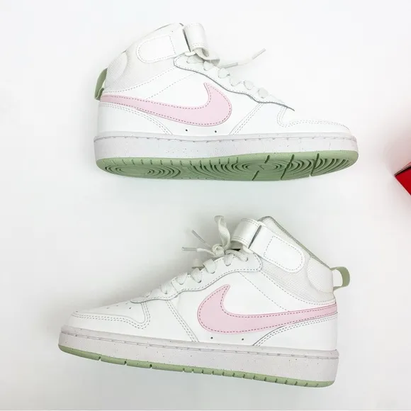 Nike Court Borough Mid 2 GS Summit White Pink Foam High Top Sneakers