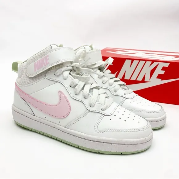 Nike Court Borough Mid 2 GS Summit White Pink Foam High Top Sneakers