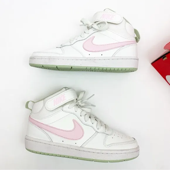 Nike Court Borough Mid 2 GS Summit White Pink Foam High Top Sneakers