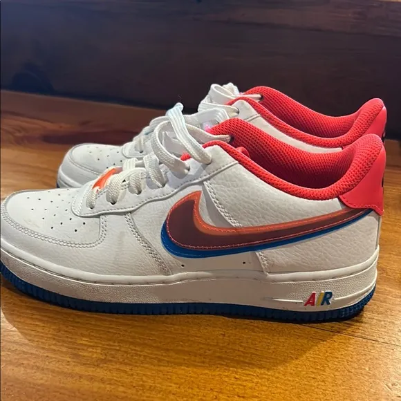 Nike White and Red Sneakers with Low-Top Design and Perforated Toe